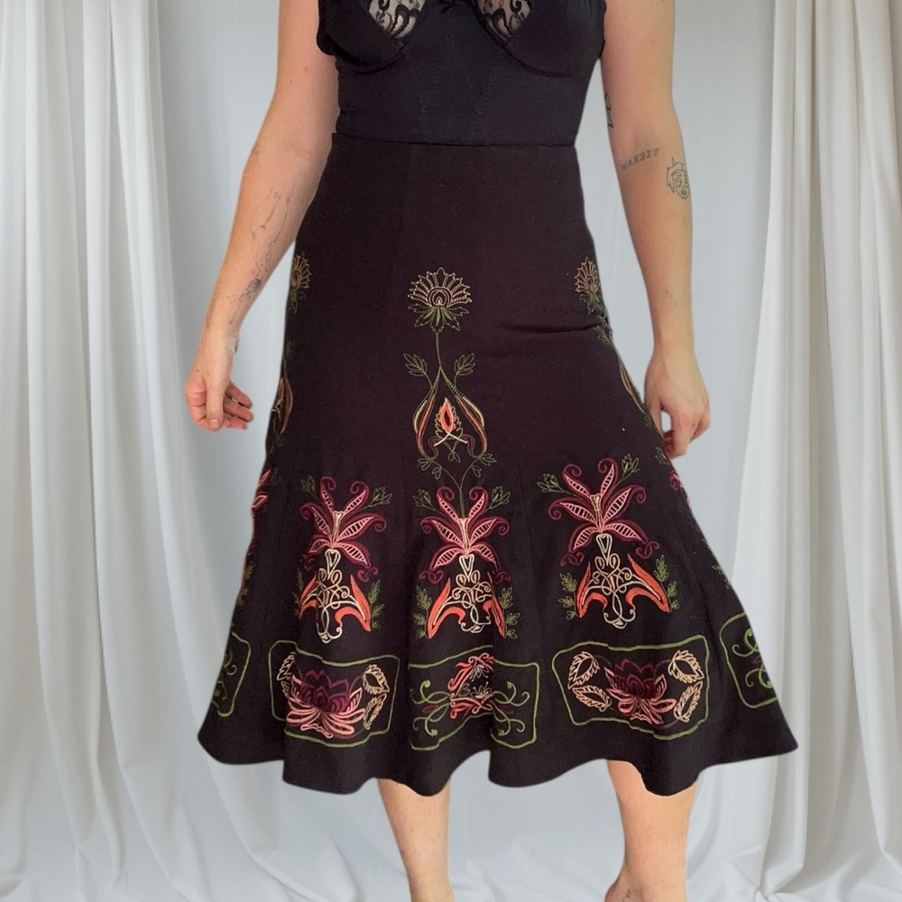 Sunny Leigh Black Embroidered Midi Skirt